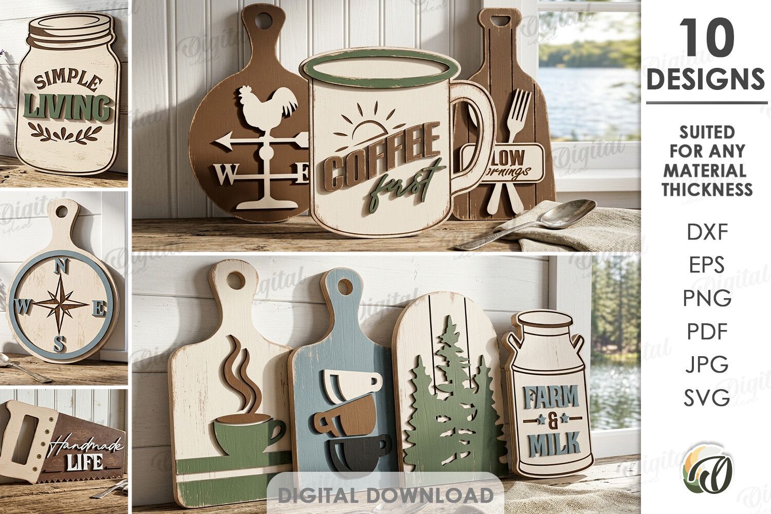 3D Rustic Kitchen Cutiing Boards Bundle